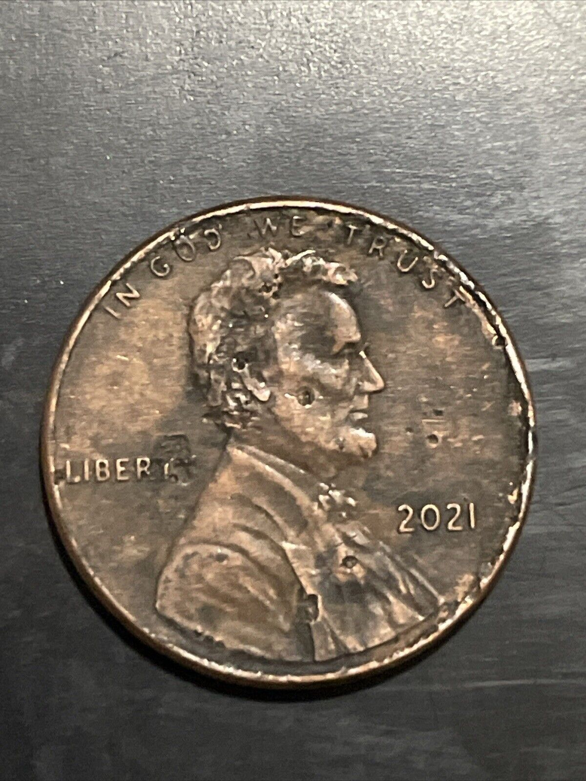 2021 Penny With Struckthrough Object And Rim Cud On Reverse And Obverse