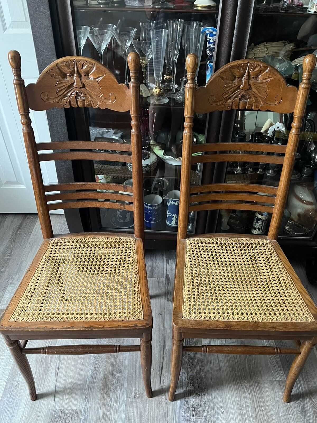 ANTIQUE 1800 SIGNED 42”PAIR CHAIRS”PAINE CO.BOSTON”ART GALLERY SCULPTURED WORK