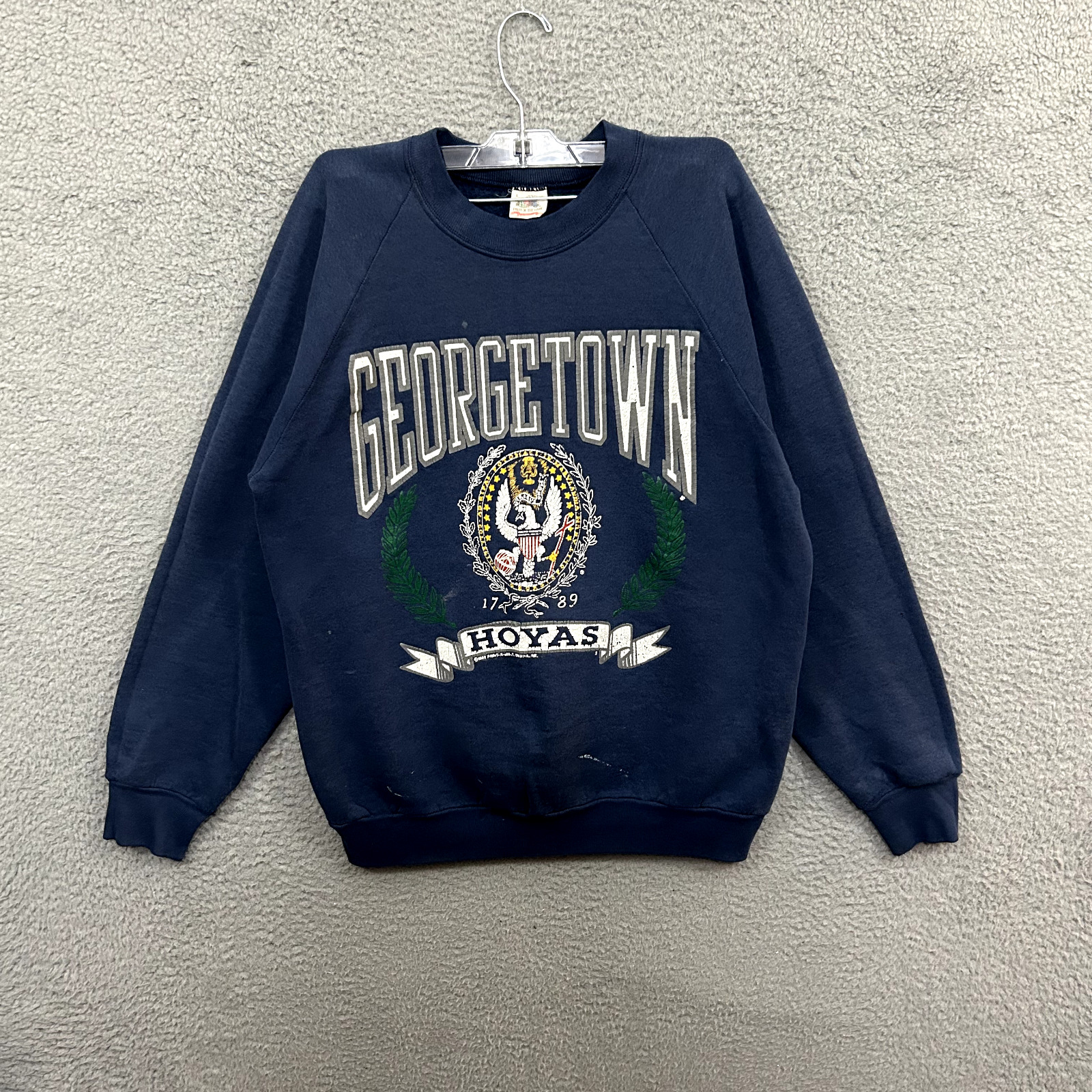 Vintage Georgetown Hoyas Sweatshirt Mens Large Blue Crew Neck Made In USA 80s