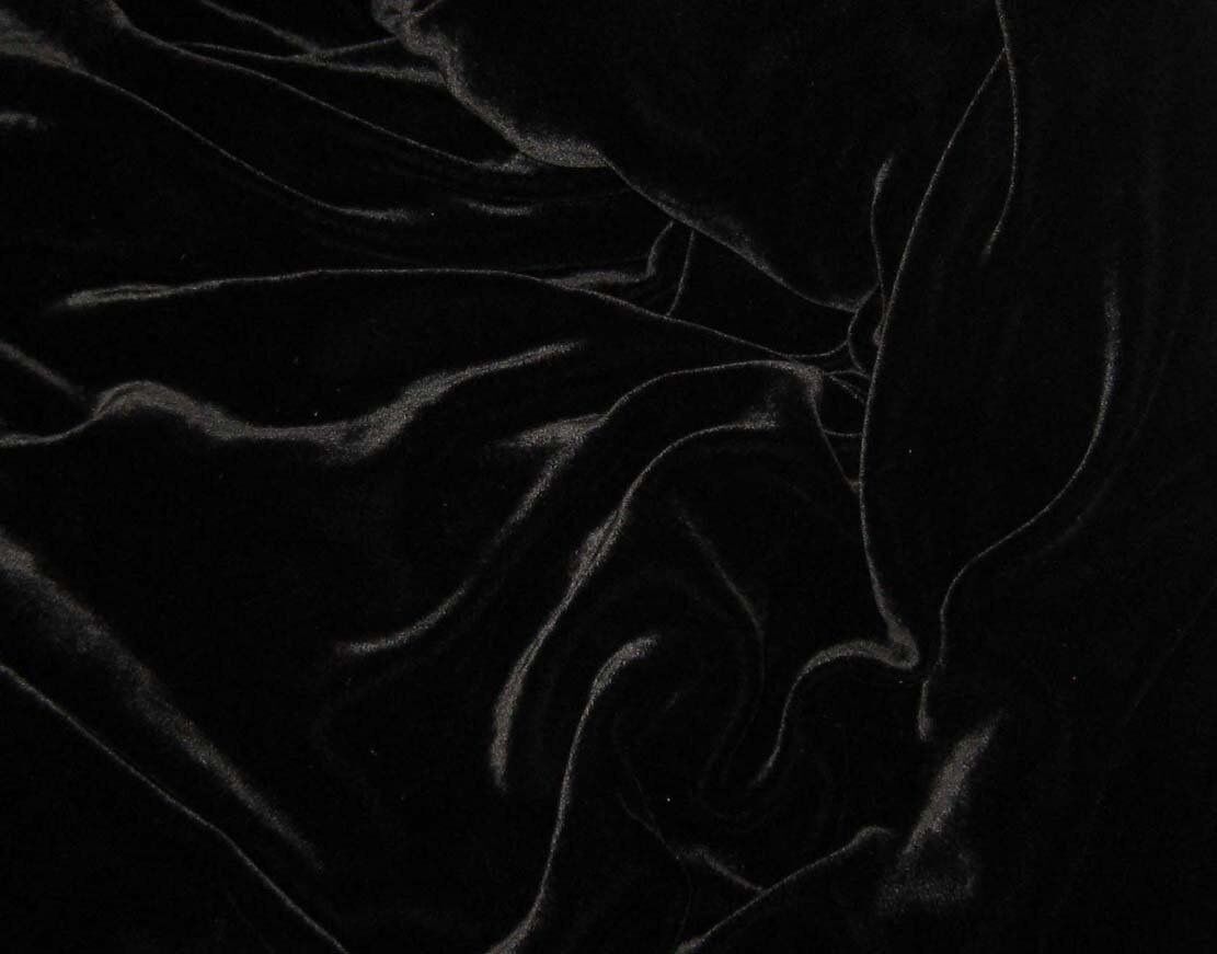 SILK VELVET RAYON BLACK SOLID FABRIC 45” CLOTHING,DRAPERY,DRESSES BY THE YARD