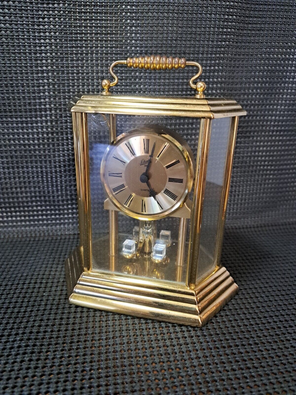 Vintage Schatz 1881 Germany Mini Glass Pendulum Brass? Clock For Parts or Repair