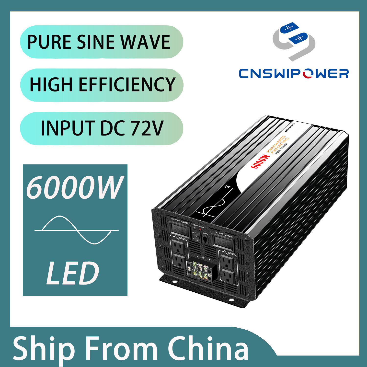 72v 5000w 6000w pure sine wave power inverter dc input to 120v ac home/yacht