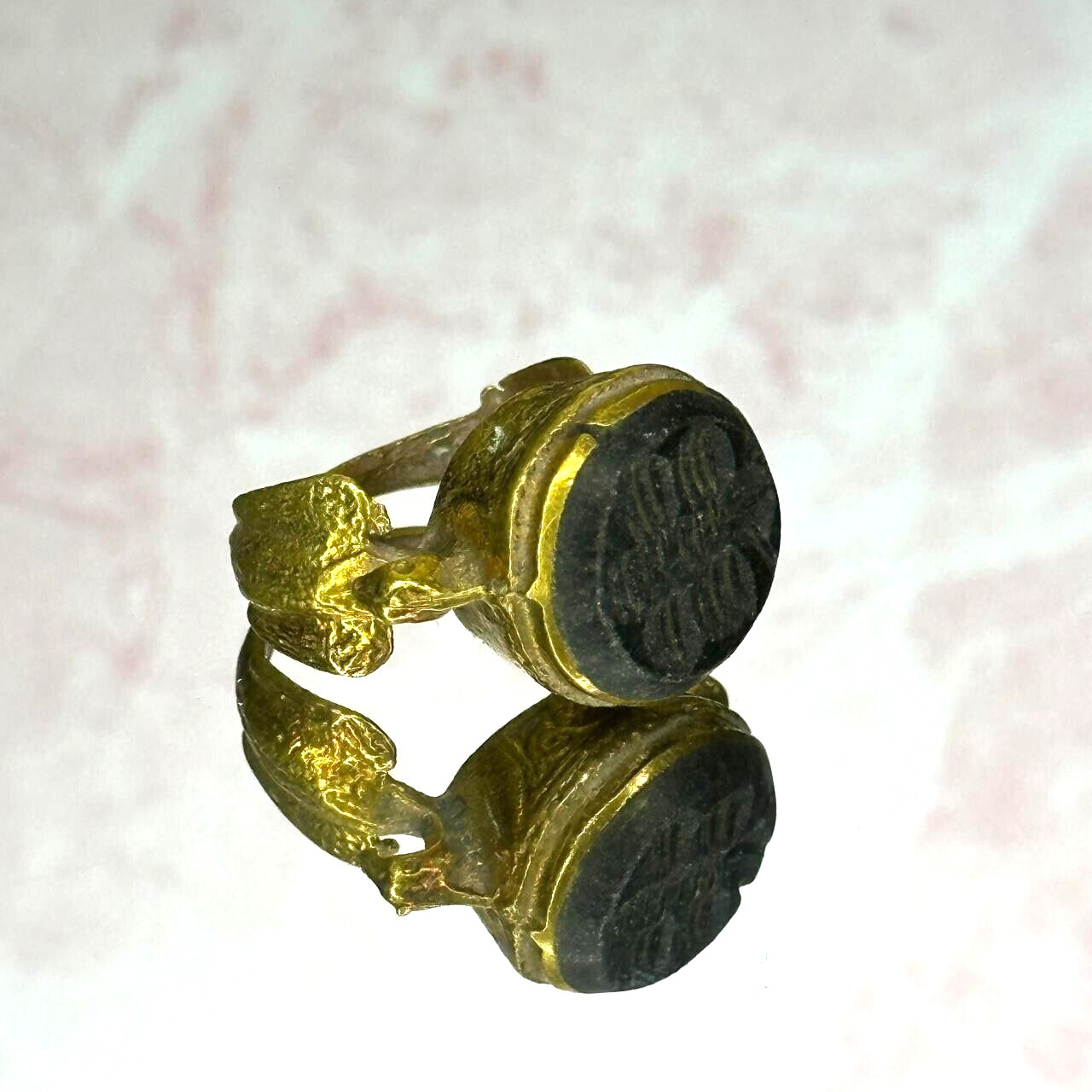 Antique Black Intaglio Bee Ring Bronze Egyptian Engraved Signet-Roman Style