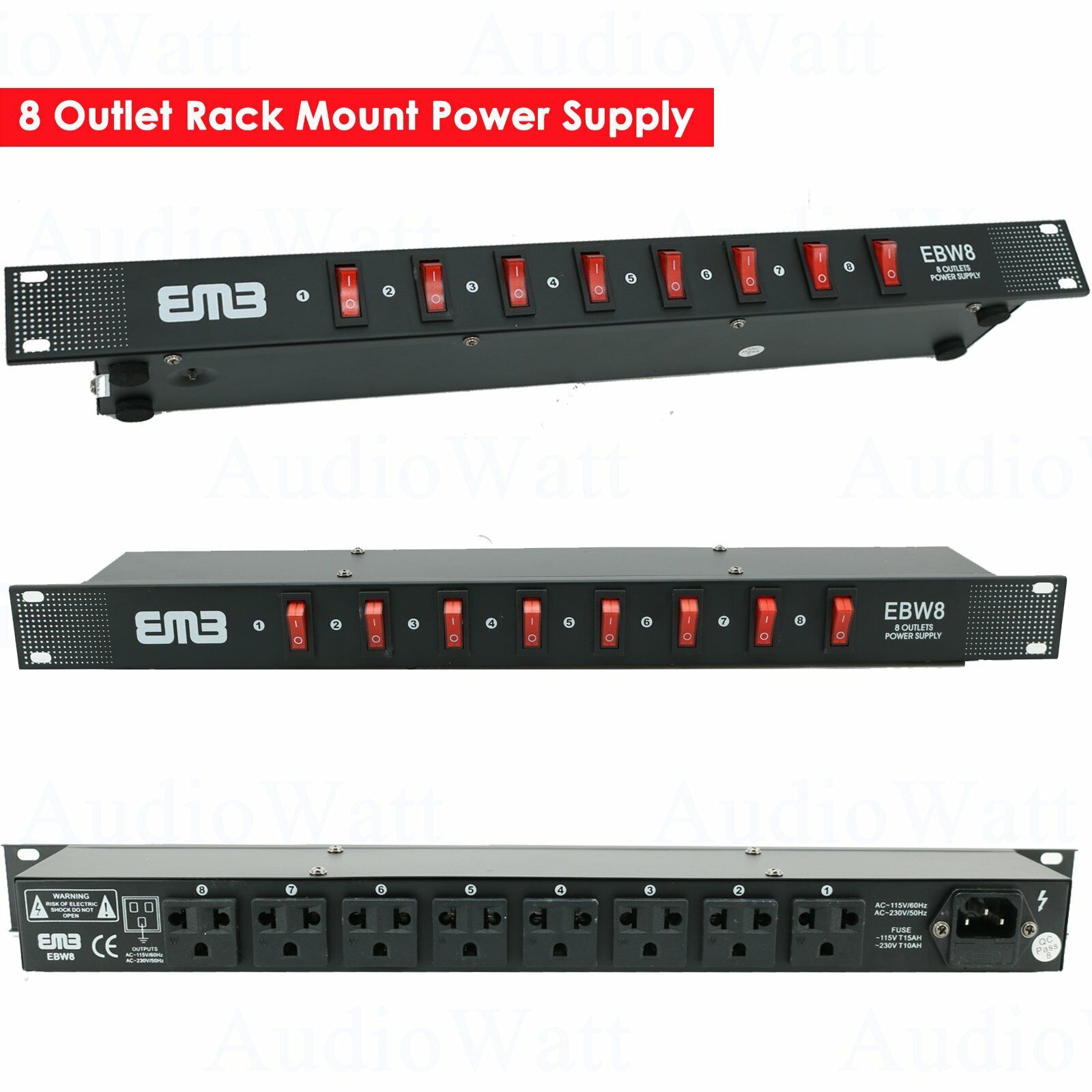 EMB EBW8 8 Outlet Rack Mount Power Supply AC 110V/220V Outlet Surge Protector