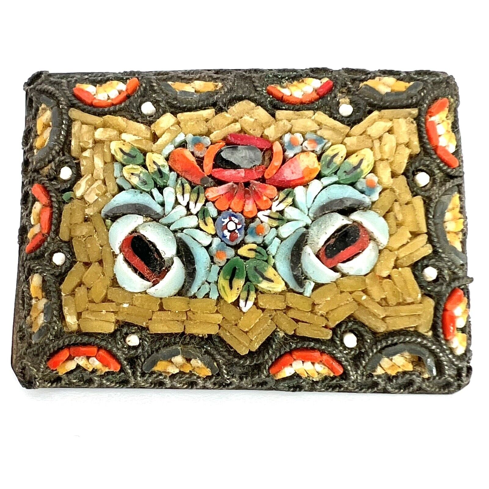 Antique Italian Micro Mosaic Rectangle Brooch Pin