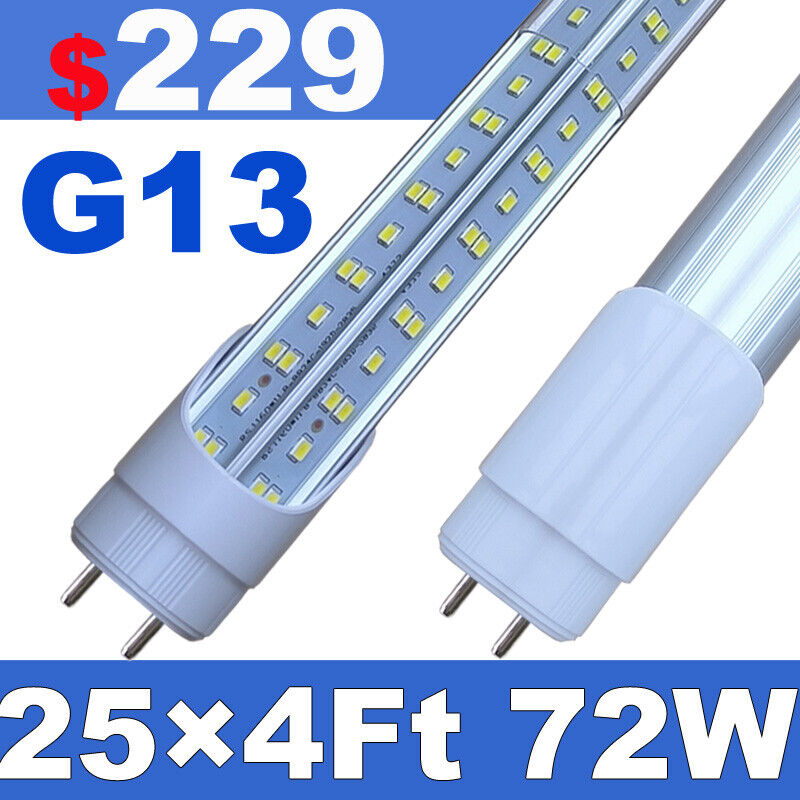 T8 LED Tube Light Bulbs 72W G13 2-Pin 6500K LED Shop Light Bulb 4FT Strip Lights