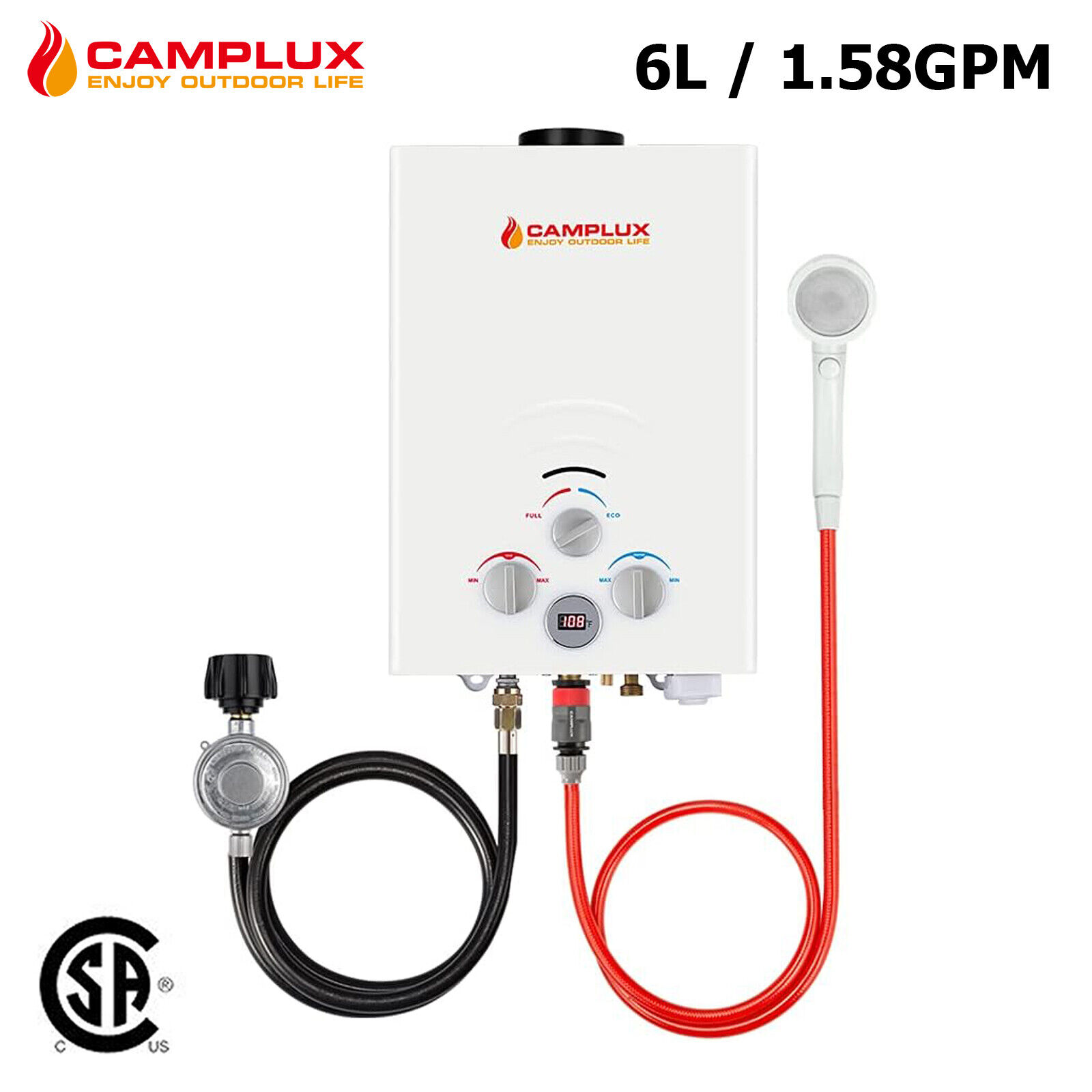 Camplux 10L/16L Outdoor Tankless Gas Water Heater Portable Instant Hot Shower RV
