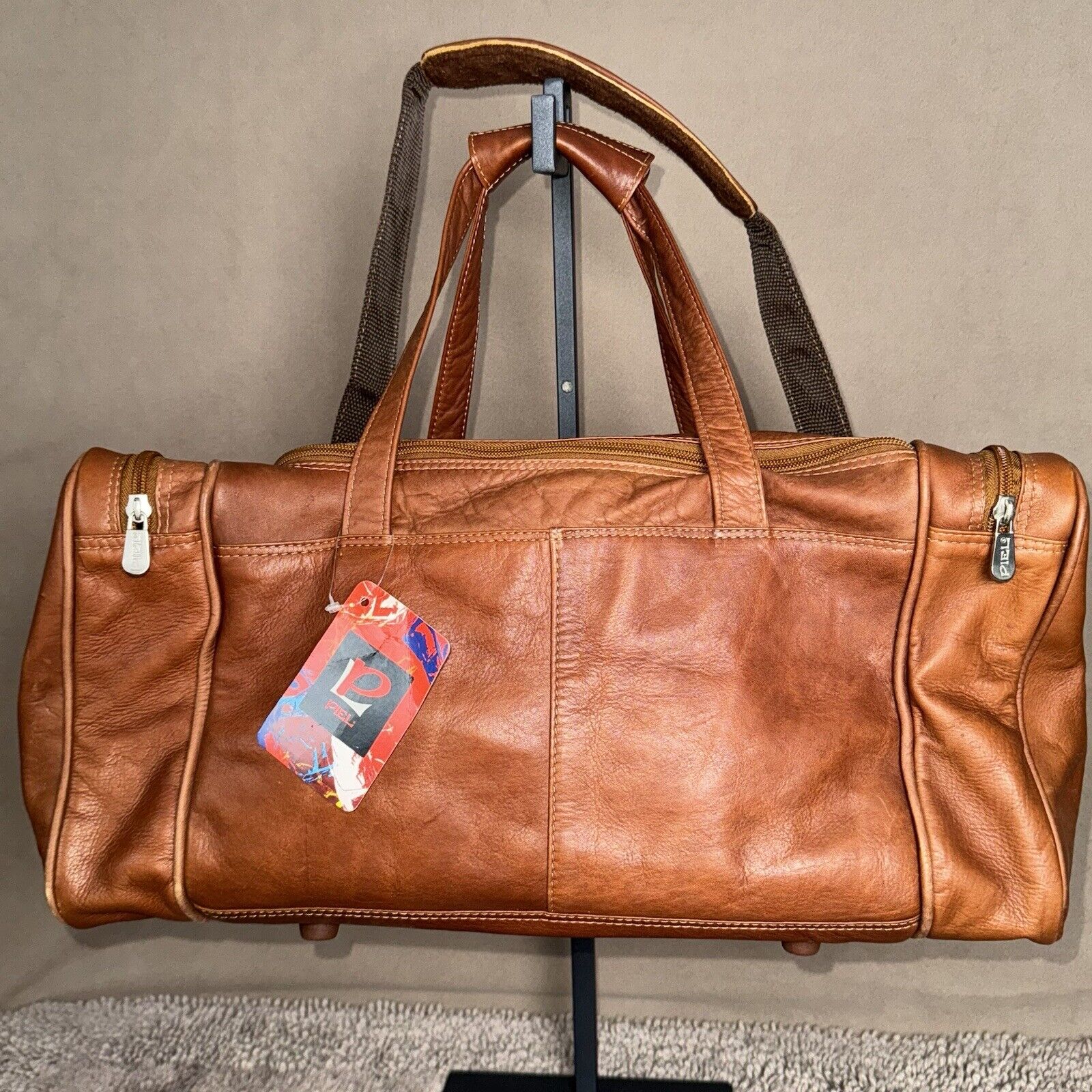Piel Brown Leather Brickyard Classic Travel Weekend Carry Duffle Bag With Strap