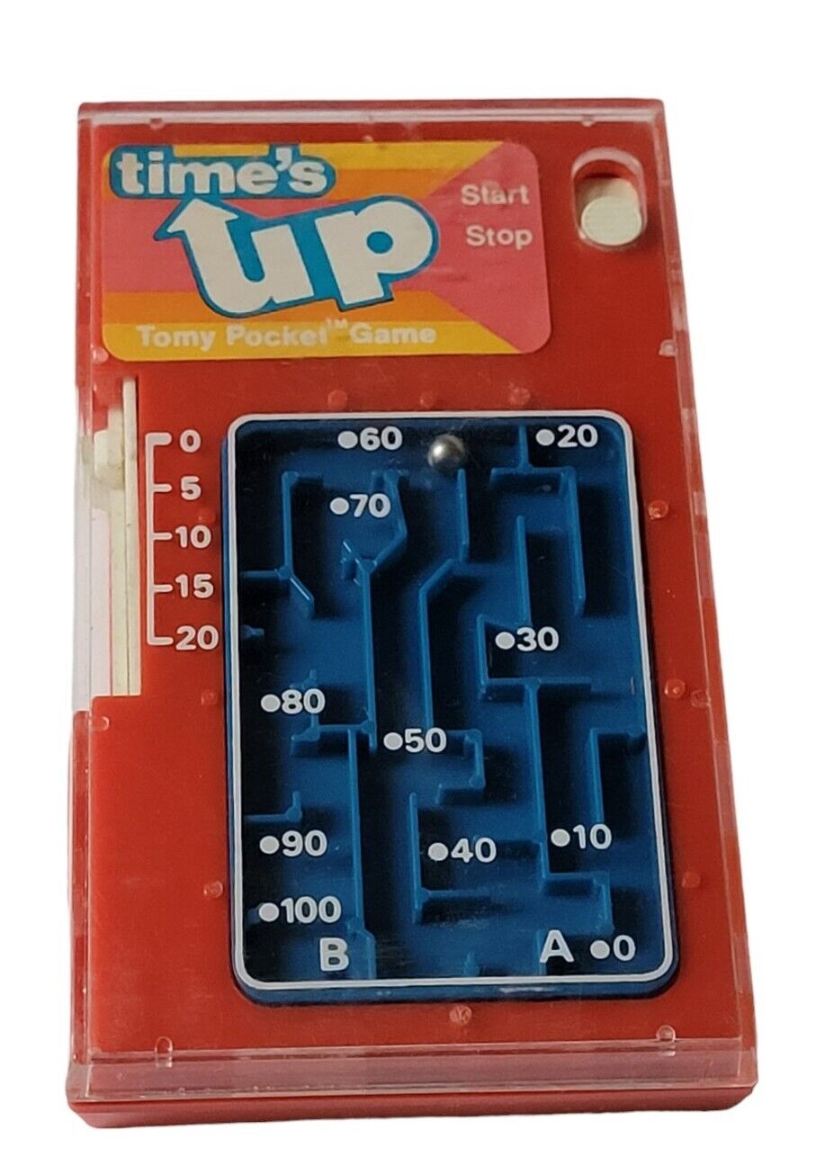 Vintage TOMY Time\'s Up Pocket Game 1975 Hand Held Skill Maze Timer Game