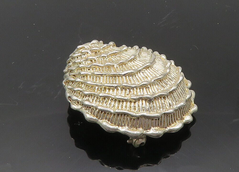 MEXICO 925 Sterling Silver - Vintage Shiny Clam Shell Motif Brooch Pin - BP3991