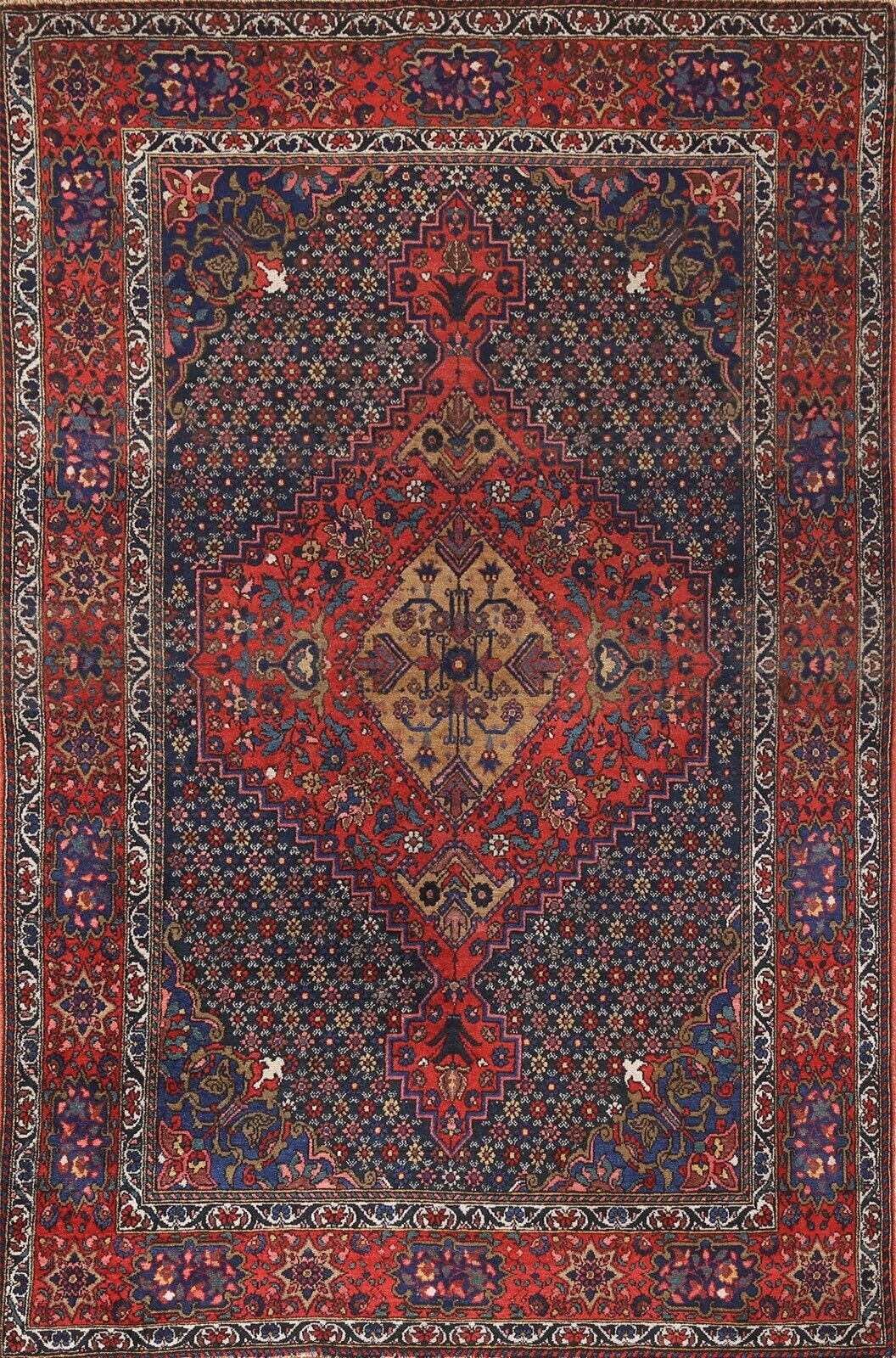 Vintage Navy Blue/ Red Bakhtiari Area Rug 5'x7' Wool Handmade Traditional Carpet