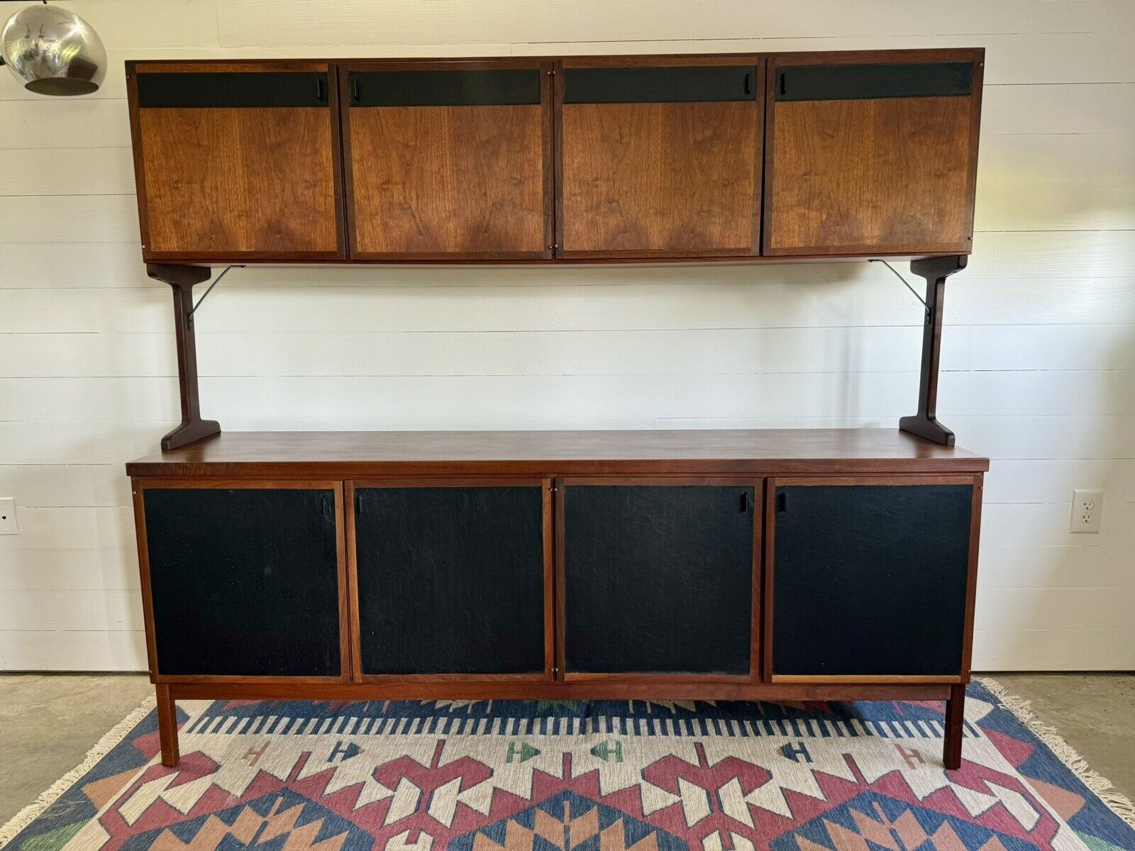 Vintage MCM Walnut Credenza With Floating Hutch By Jack Cartwright For Founders 