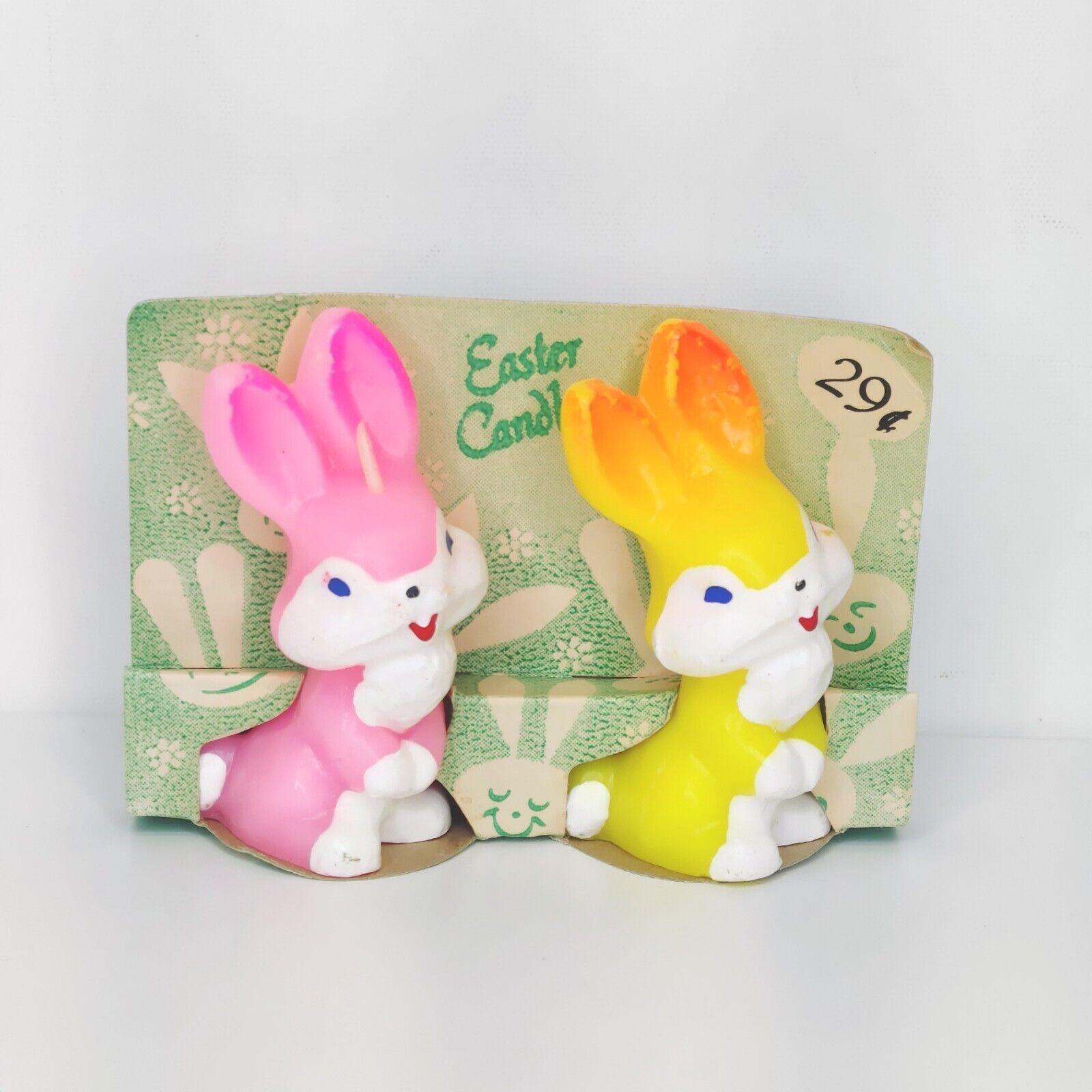 Vintage Gurley Easter Bunny Candles Set Pink Yellow With Original Packaging 3.5