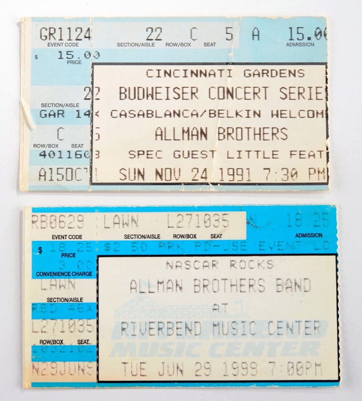 Allman Brothers Band Concert Ticket Stubs 1991-1999 - Cincinnati Vintage Rare #8