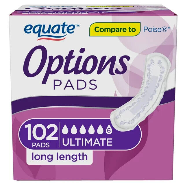 Equate Options Women's Incontinence Pads, Ultimate Absorbency, Long Length (102)