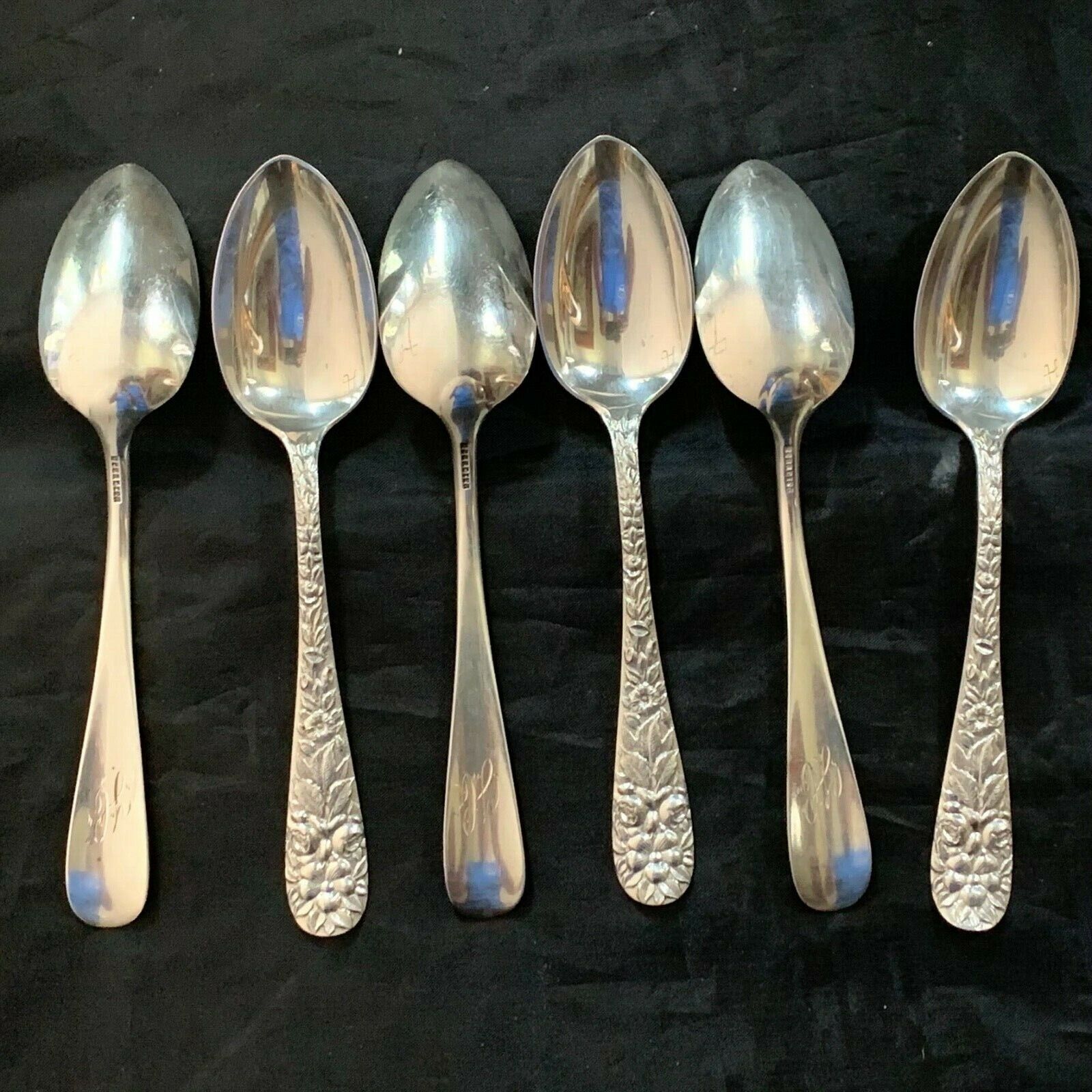 Sterling  SCHOFIELD  6 TEASPOONS MADE IN BALTIMORE MD. REPOUSSE   KIRK STIEFF