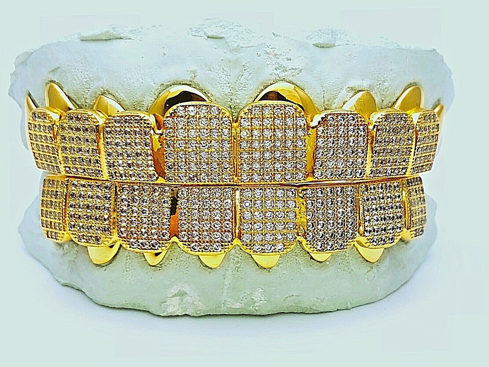 Custom fit 925 Sterling Silver Fully Stones Cubic CZ Micro Pave Block Grillz 