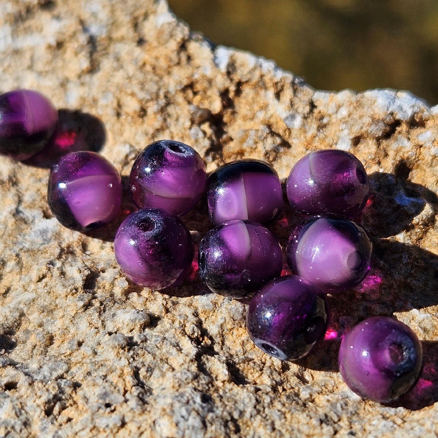10 Vintage Pressed Glass Beads Amethyst Purple Givre German 6mm DIY Jewelry