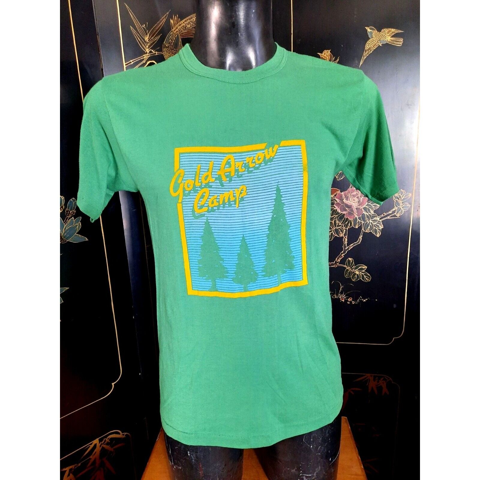 Mens Tshirt L Original Vintage 1970s Original Gold Arrow Camp Green Single Stitc