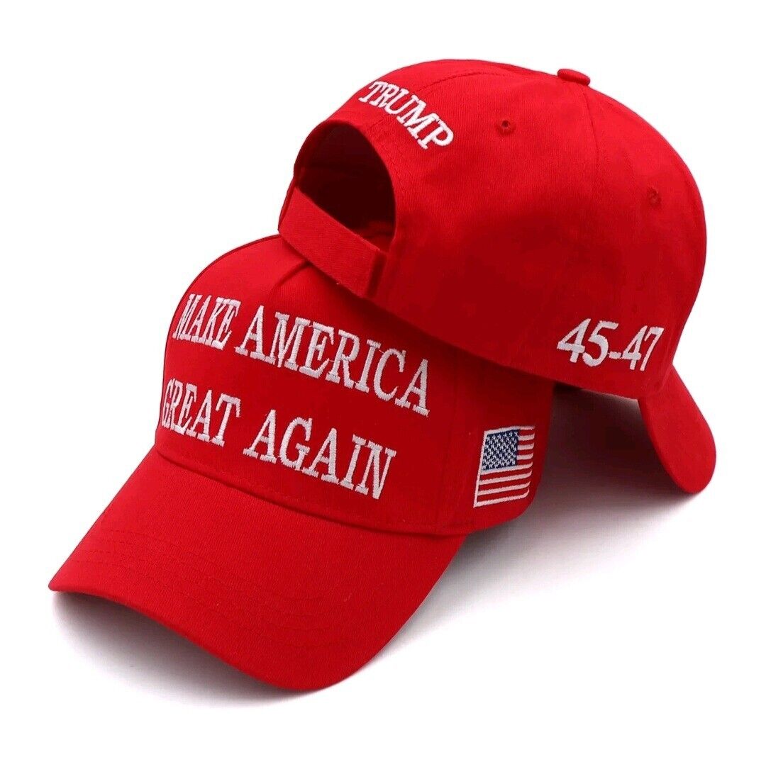 2 HAT LOT- President Donald Trump 45-47 2024 Make America Great Again MAGA Red