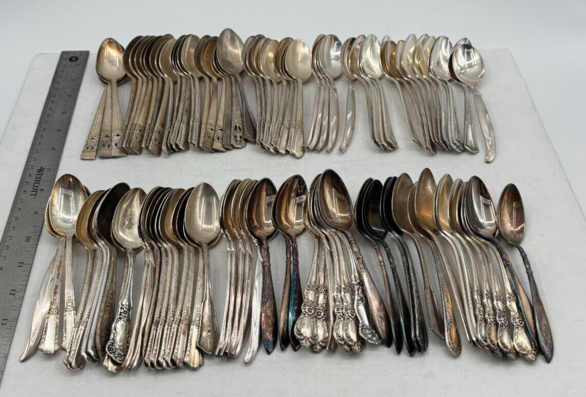 Lot of 100 Assorted Vintage Silverplate Teaspoons - Lot#77