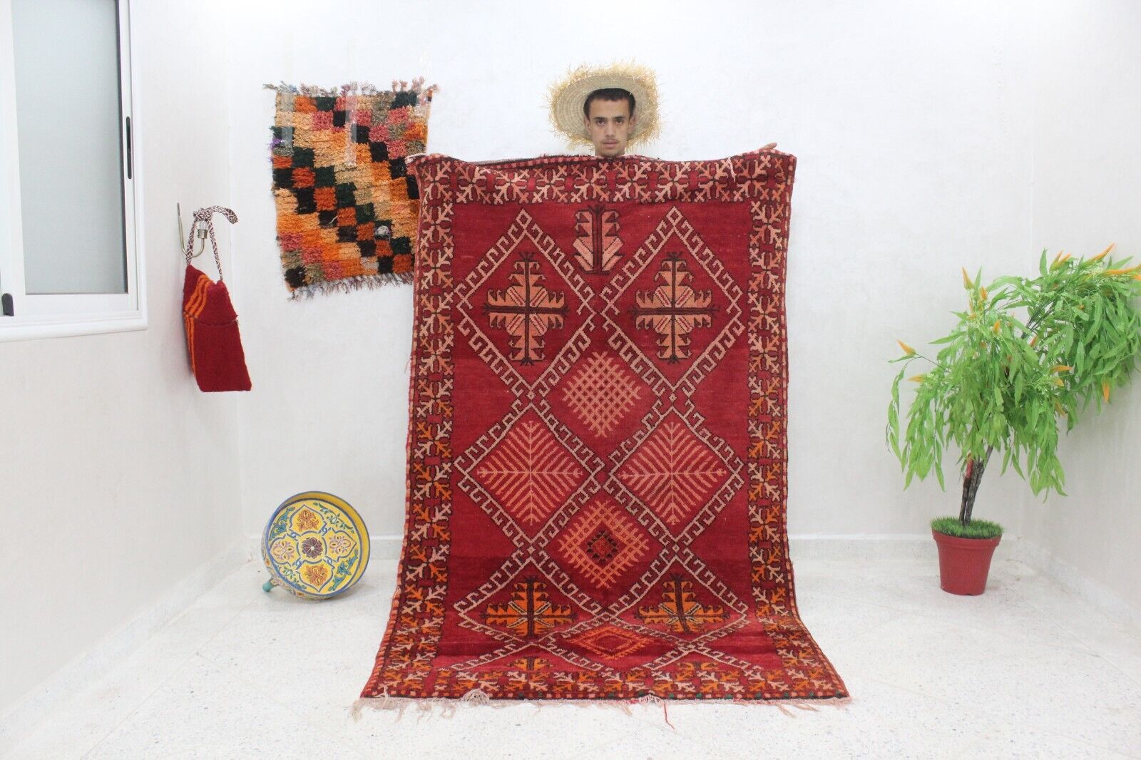 4x7 Vintage Handmade Wool  Boujaad Area Rug Moroccan Living Room