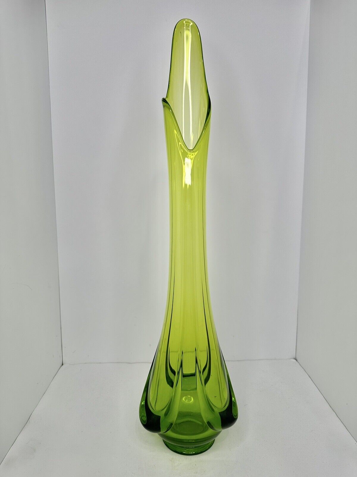 Vintage MCM Viking Glass Large Epic Drape Swung Vase 24” Avocado Green