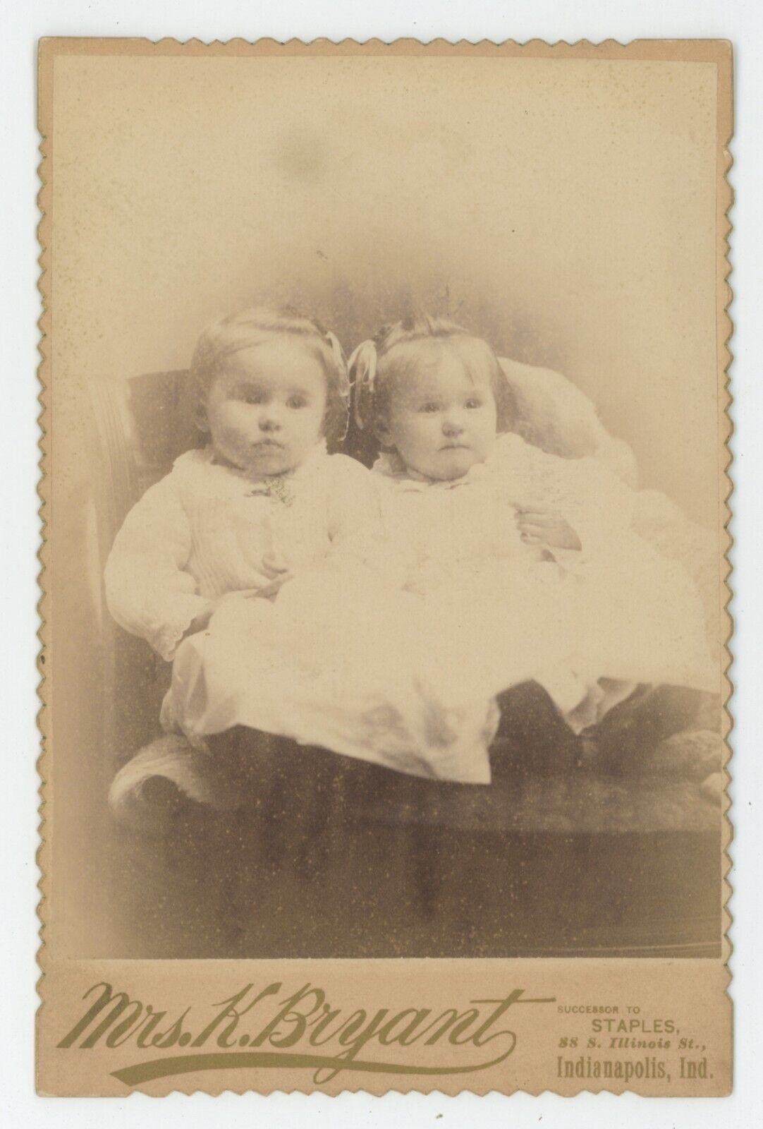 Antique Circa 1880s Rare Cabinet Card Identical Twin Girls Ghost Image on Back