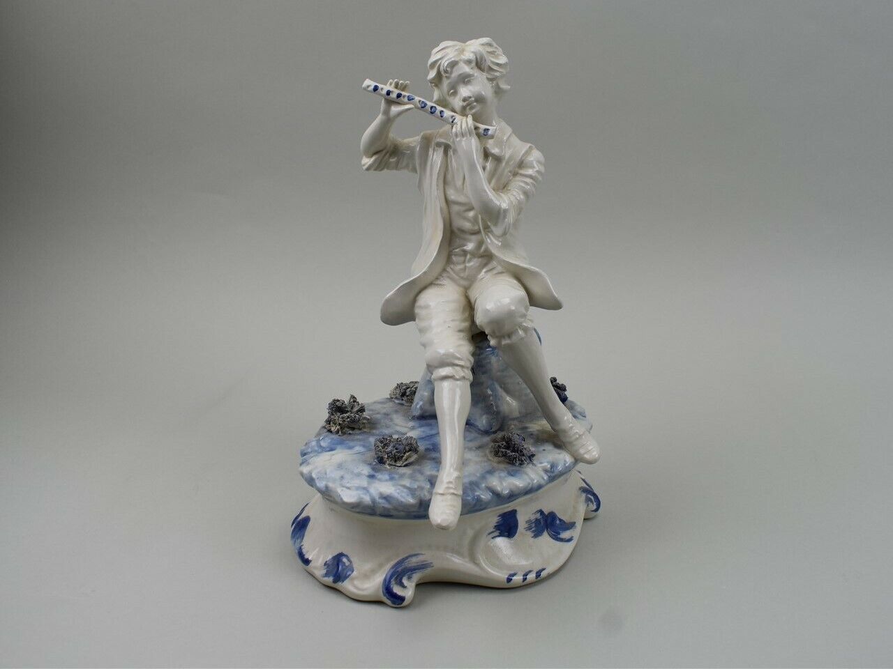 Italian Capodimonte 12” Victorian Boy Man Playing Flute Figurine