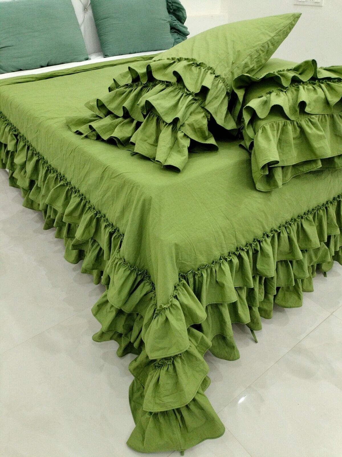 French look linen Ruffled DUVET COVER Set | Washed bed linen Set | Boho bedding