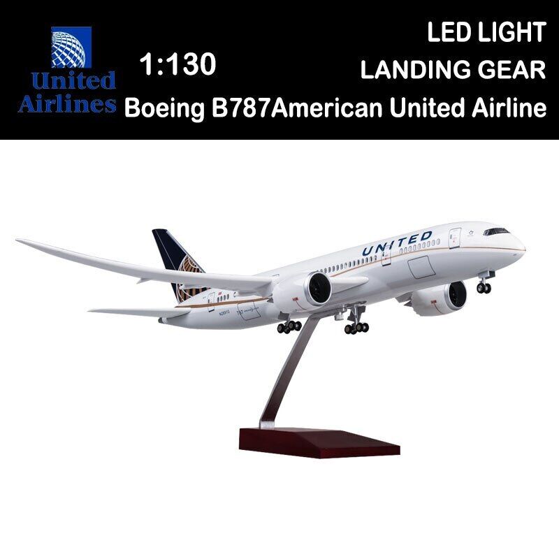 1/130 United Airlines Boeing B787 Replica Airplane Plane Model Toy LED Lights
