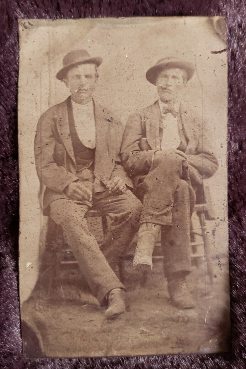 Tintype of Two Western Looking Gentlemen  Nice Portrait Smoking.