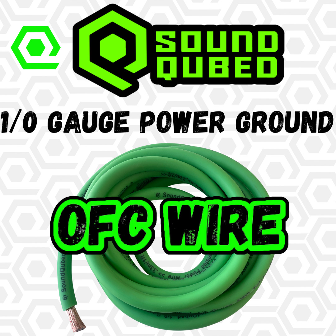 Soundqubed 1/0 Gauge OFC Power Ground Wire 0 gauge audio wire GREEN 25FT - 50FT