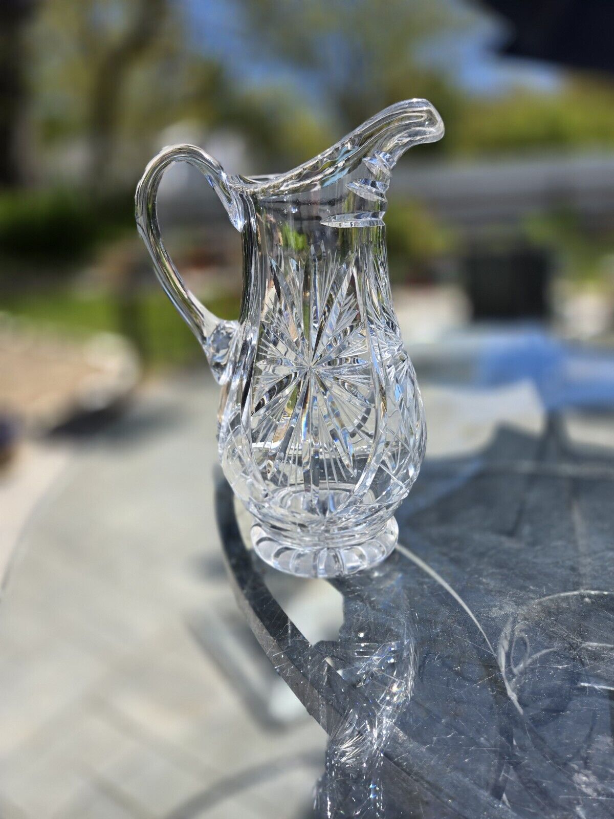 American Brilliant Starburst Crystal Pitcher Early 1920s 
