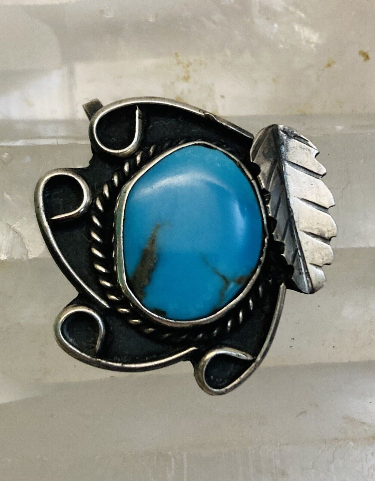 Vintage Native American Navajo Sterling Silver Turquoise Pendant * Large *