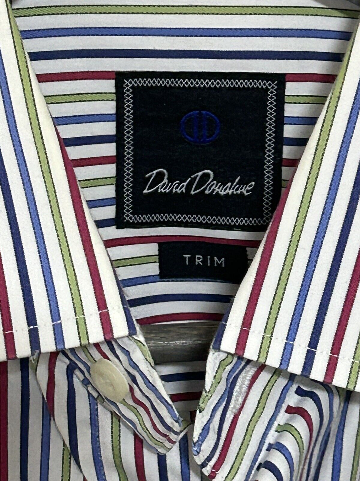 DAVID DONAHUE Dress Shirt Men’s 15.5 32/33  Trim Multicolored Stripes A+ Cond