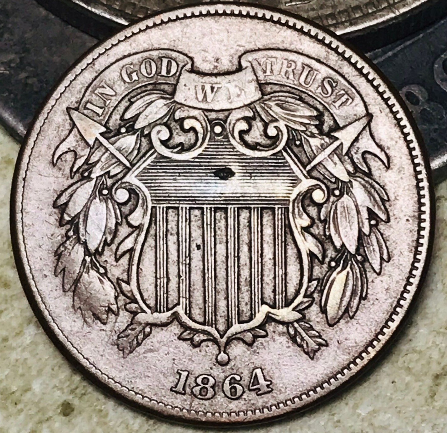 1864 Two Cent Piece 2C Civil War Date Large Motto Choice US Copper Coin CC17588
