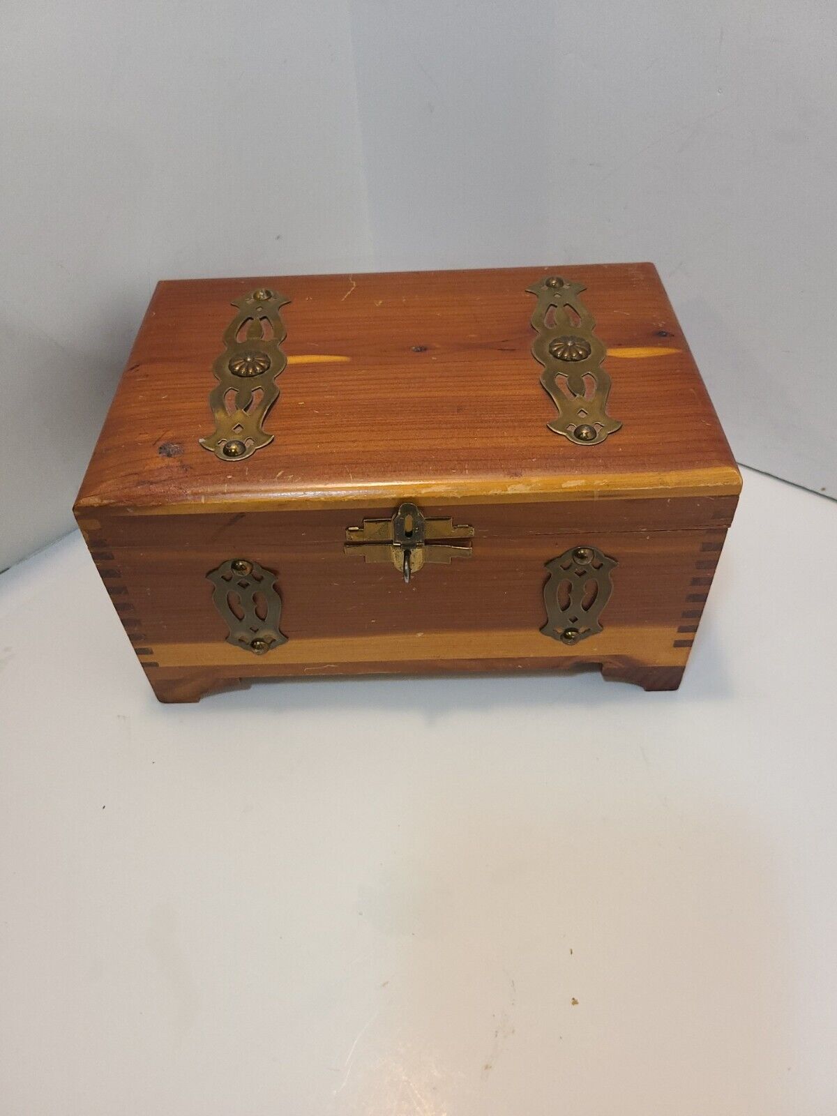 Miniature Cedar Hope Chest Trinkett Box or Jewelry with Metal Trim 