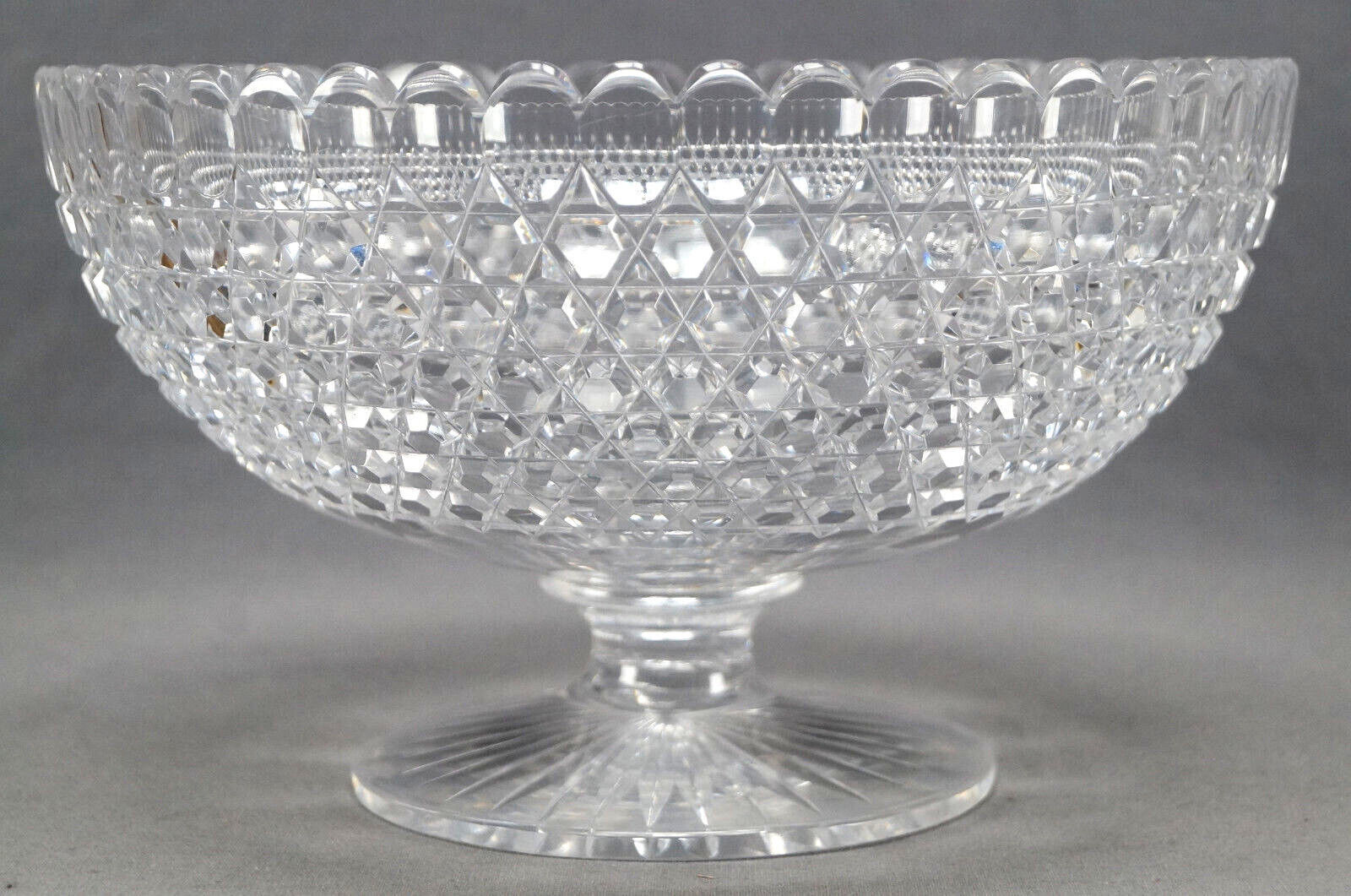 ABP American Brilliant Period Large 9 Inch Cut Glass Hob Diamond Footed Bowl