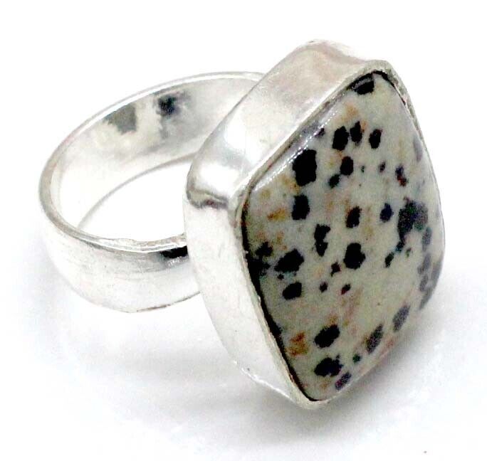 925 Sterling Silver Dalmatian Gemstone Handmade Jewelry Ring (US) Size-7\