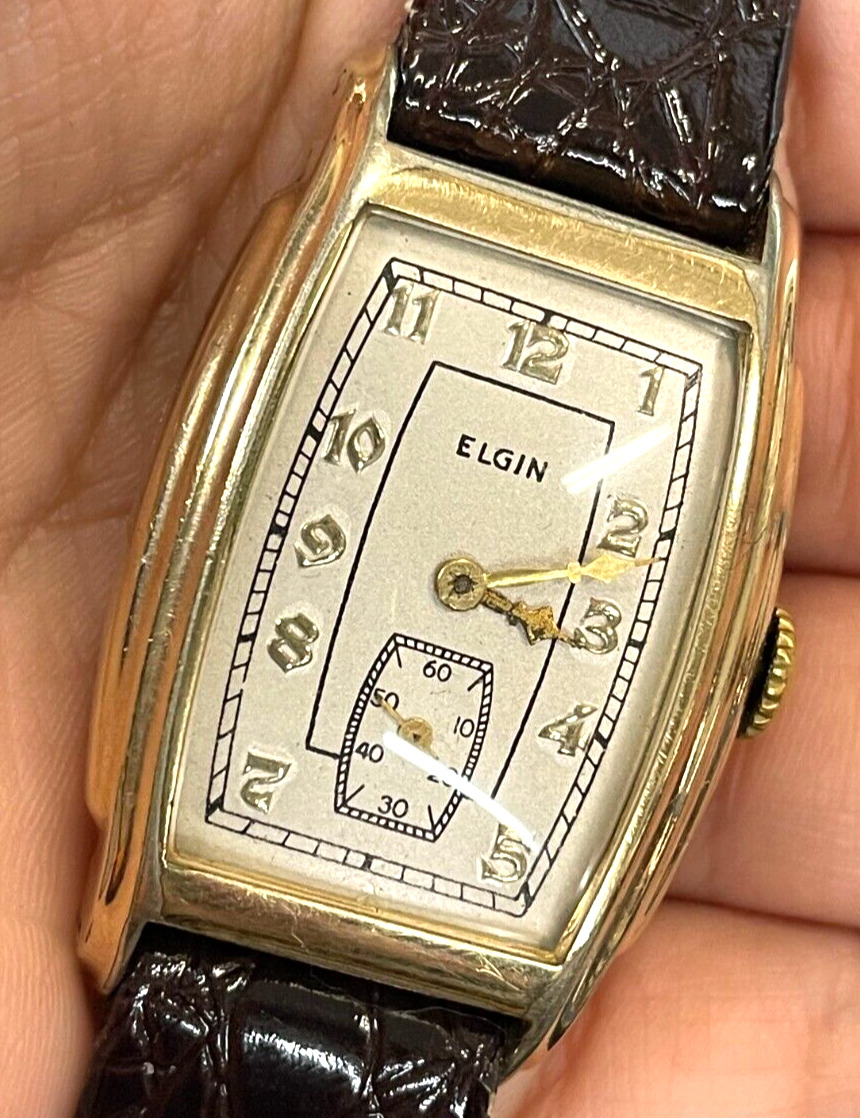 Vintage Elgin 1930s Gold Plated Art Deco Doctors Watch WORKS