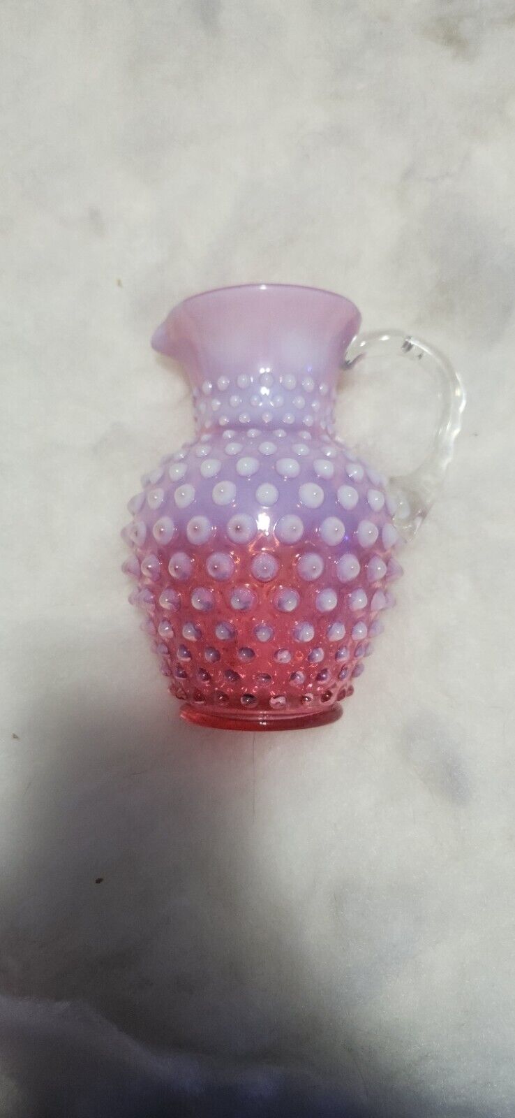 Vintage Fenton Glass Pink Opalescent Cranberry Hobnail Pitcher