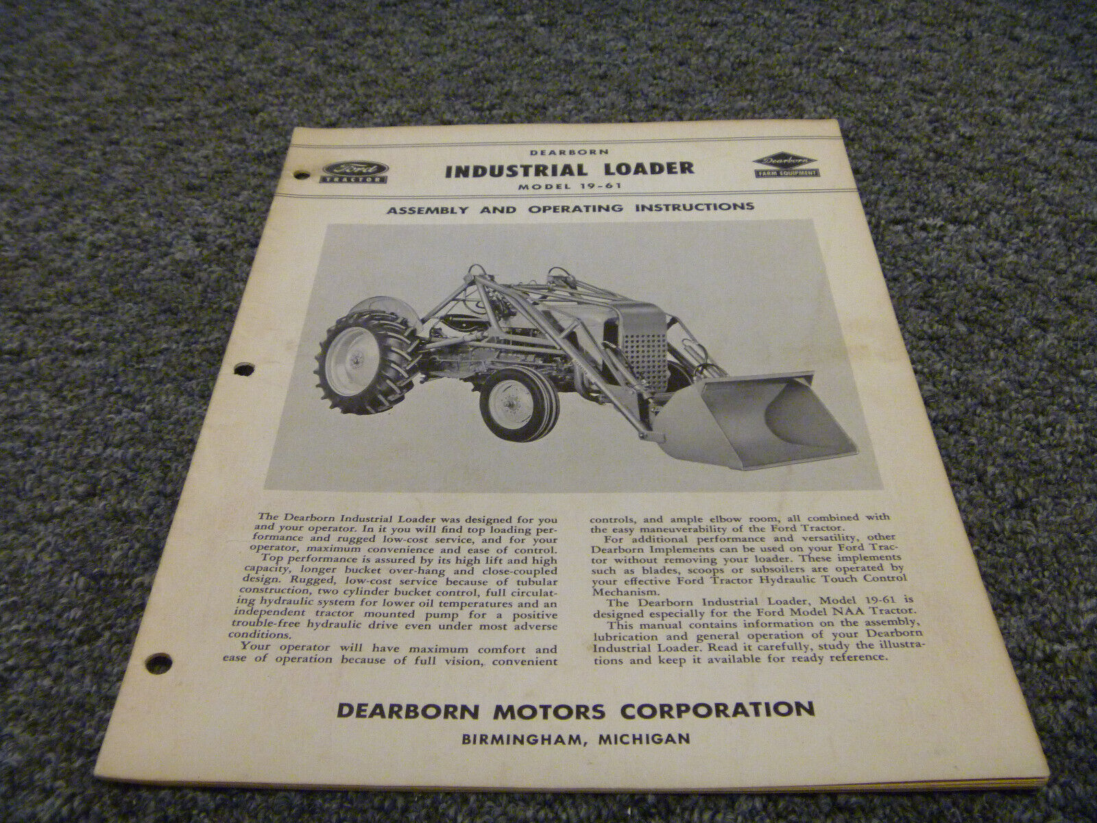 Ford Dearborn 19-61 Industrial Loader Assembly Owner Operator Manual User Guide