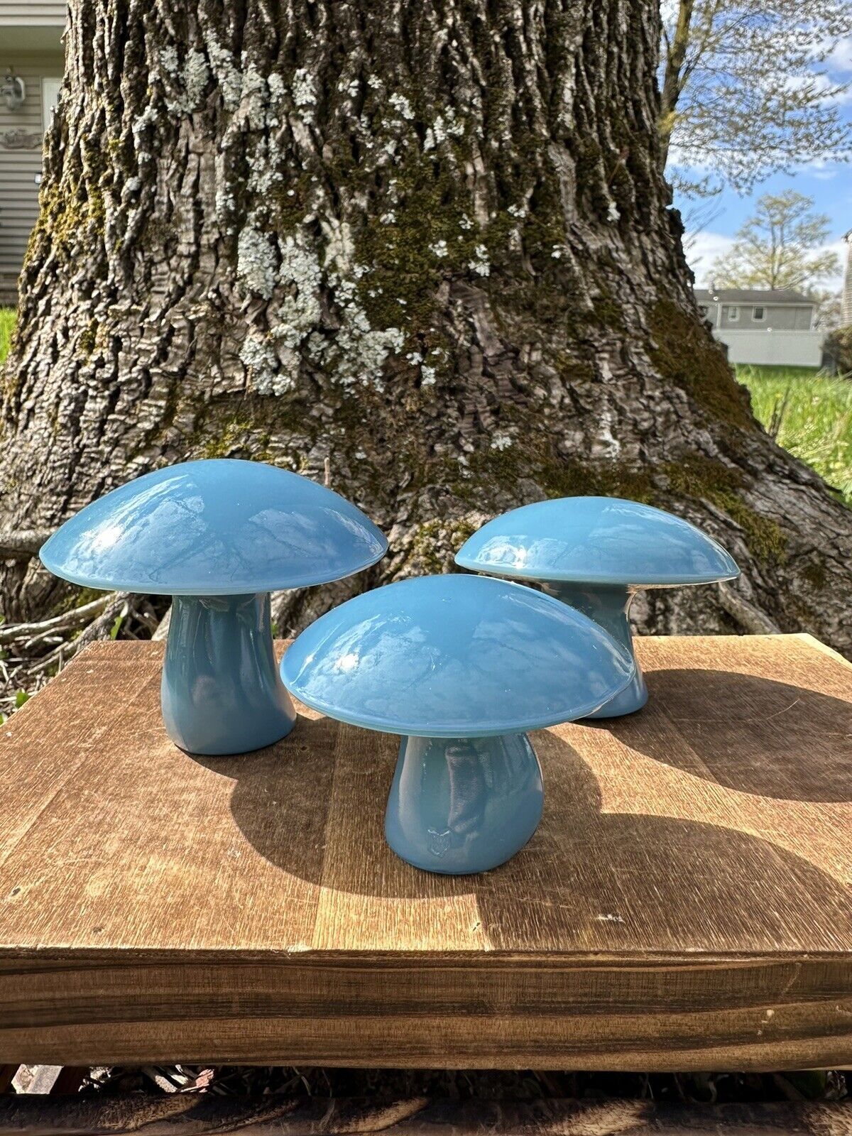 Viking Glass Mushroom Set of 3 . Georgia blue ( New Color)