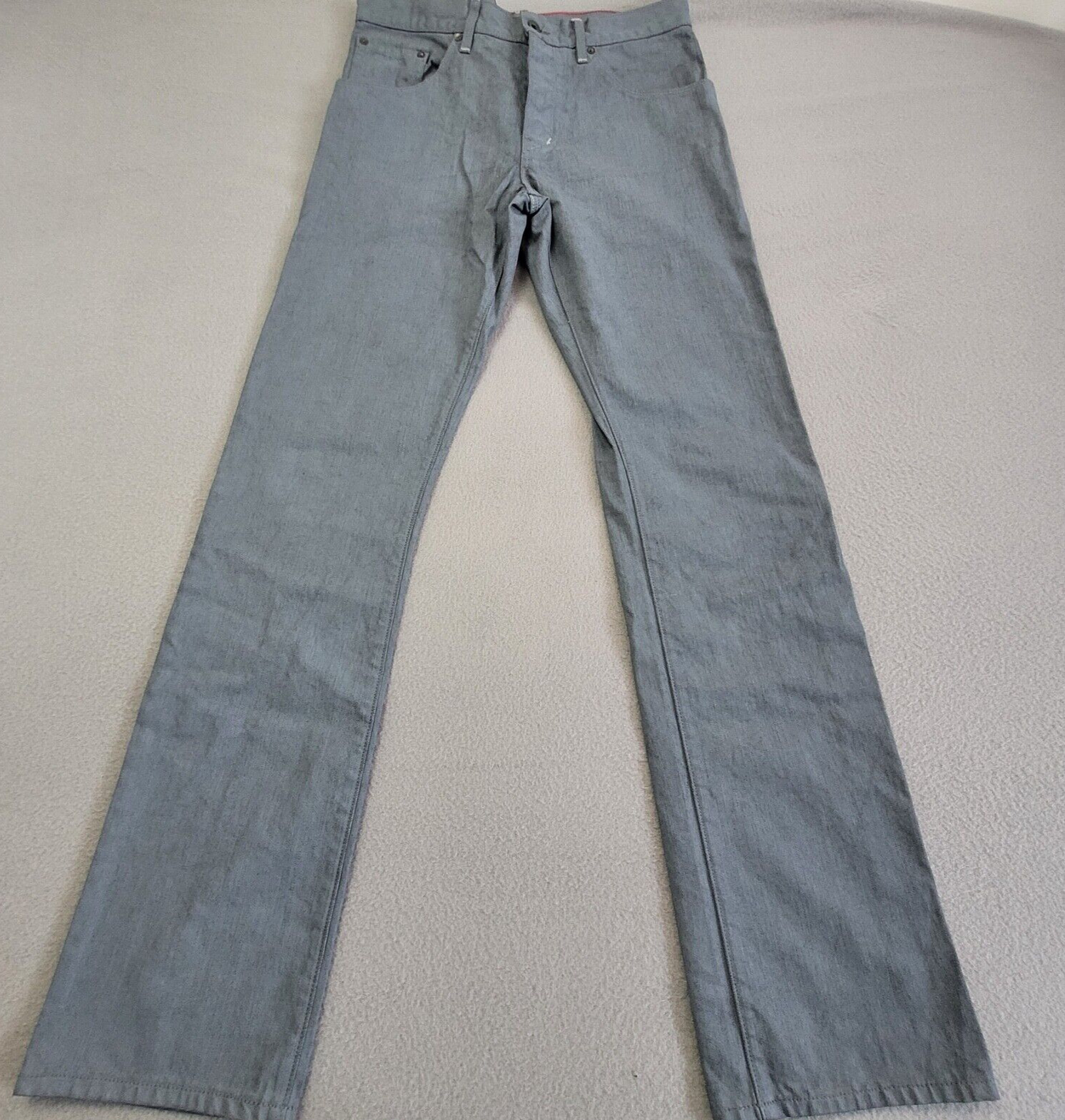 Raleigh Denim Jeans Mens 33x34 Slim Button Fly Gray Number Patch Handcrafted USA