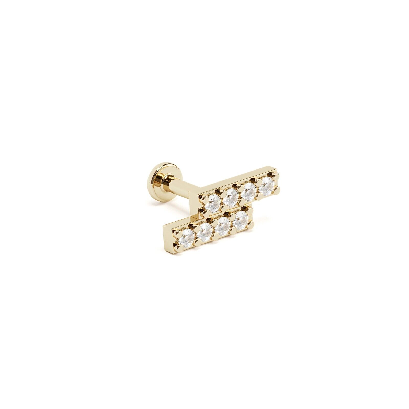 14K REAL Solid Gold Pavé Diamond Stacked Bar Stud Helix Cartilage Piercing 16G