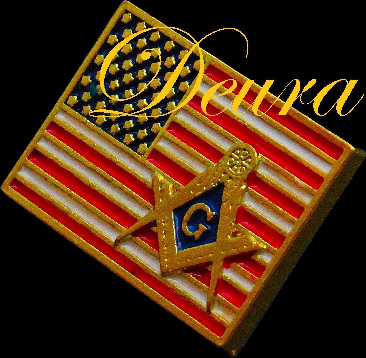 Masonic American Flag ENAMEL Lapel Pin Freemason SQUARE & COMPASS