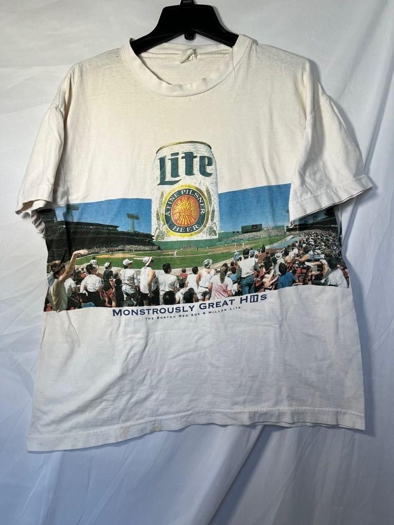 Vintage Boston Red Sox miller lite T-Shirt - White monstrously great hits