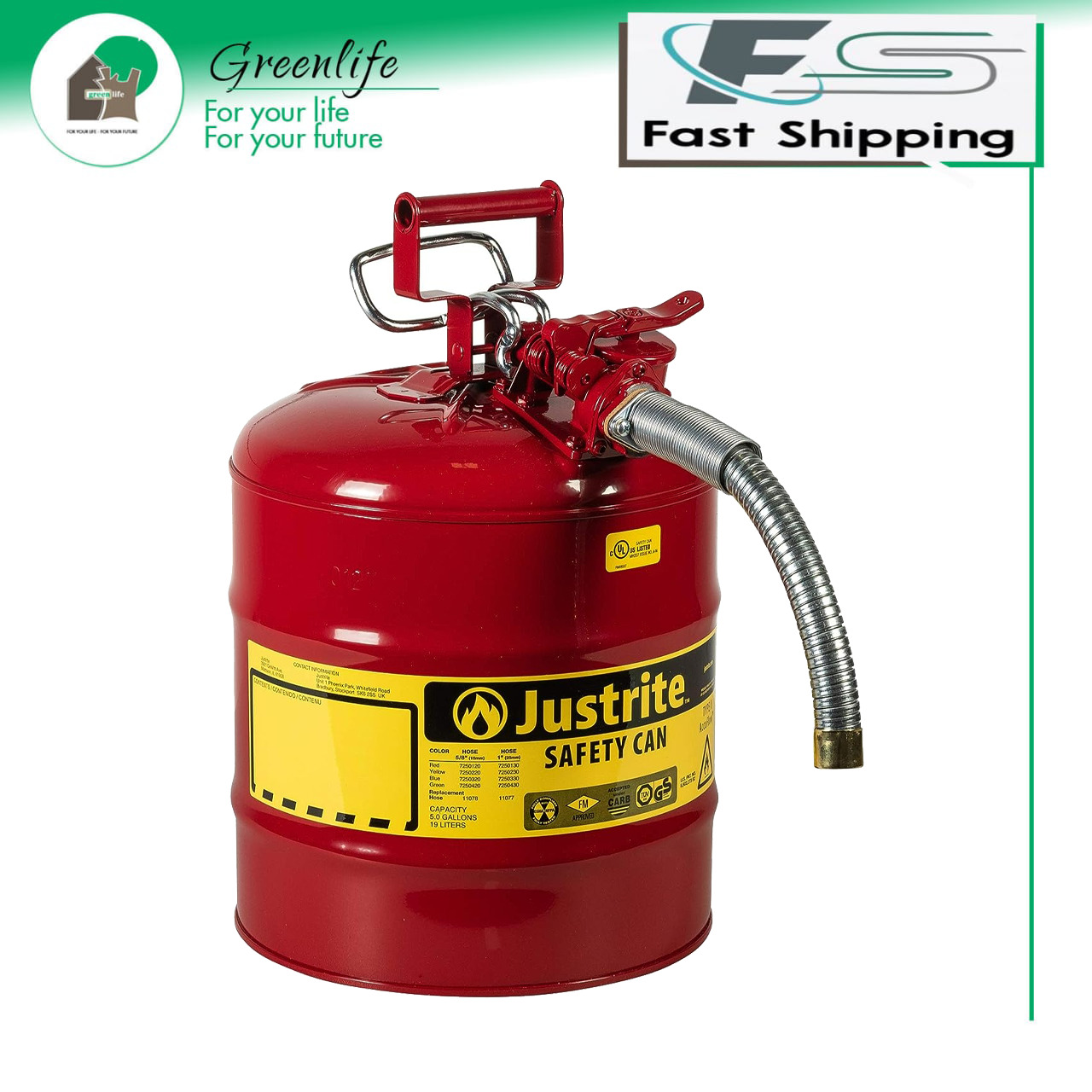 Justrite 5 Gallon Red AccuFlow Galvanized Steel Type II Vented Safety Can