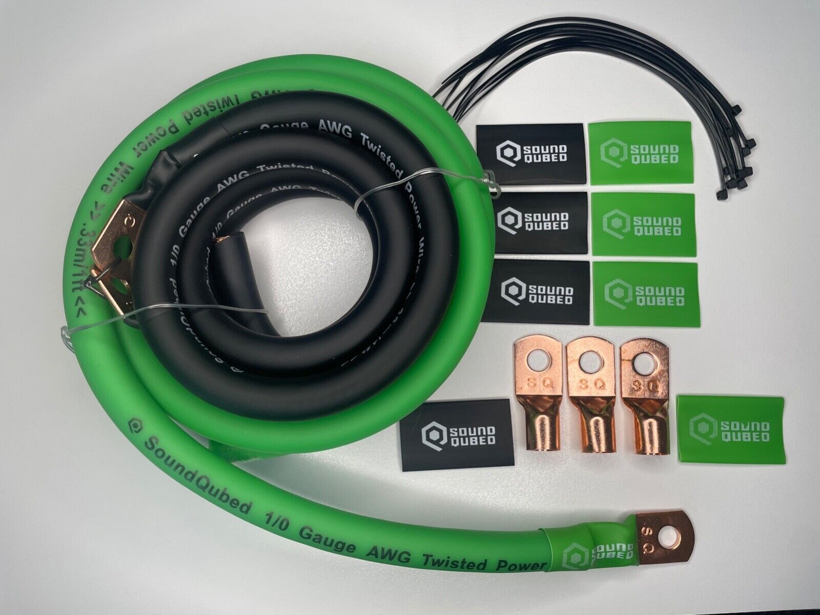 Soundqubed 1/0 AWG Big 3 Green/Black Electrical Wiring Kit
